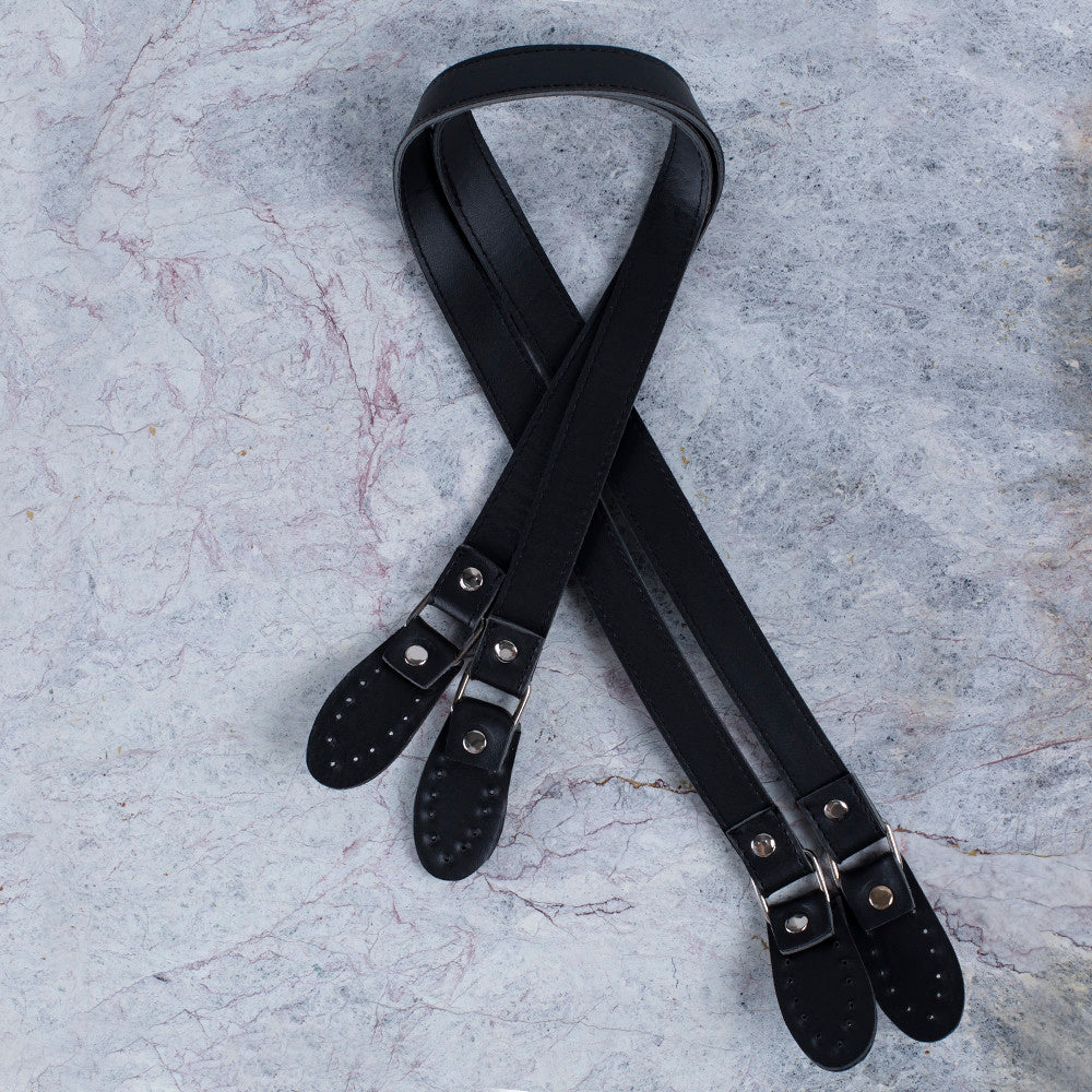 Loren Deri Çanta Sapı Çiftli Siyah